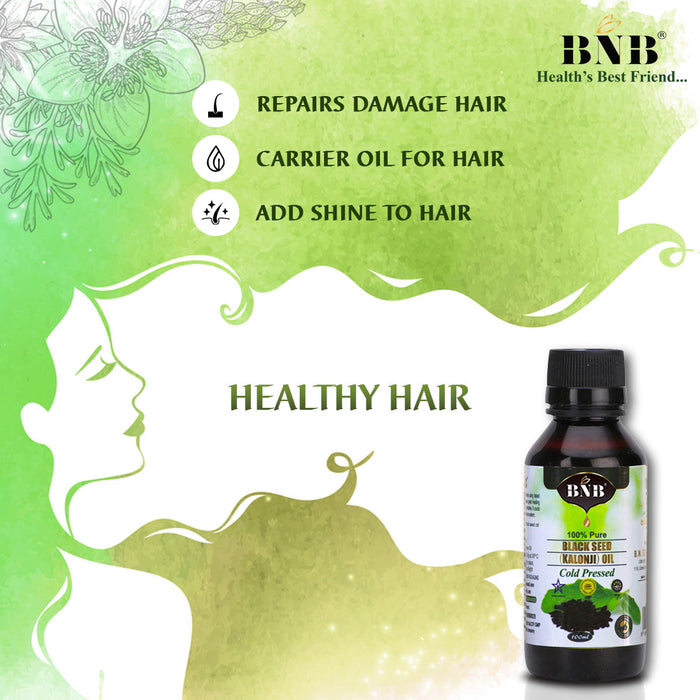 BNB Cold Pressed Virgin Kalonji Oil, Black Seed/Nigella Sativa Oil, Kala Jeera, Hair Oil for Hair Growth and Intense Scalp Repair, Anti- Hair fall, Anti-Dandruff, Immunity Booster, 100% Pure