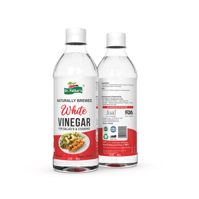 Dr. Patkar’s 100% Natural Brewed White Vinegar for Salad Cooking | Cleaning Purpose | Flavoursome & Nutritious 500 ml