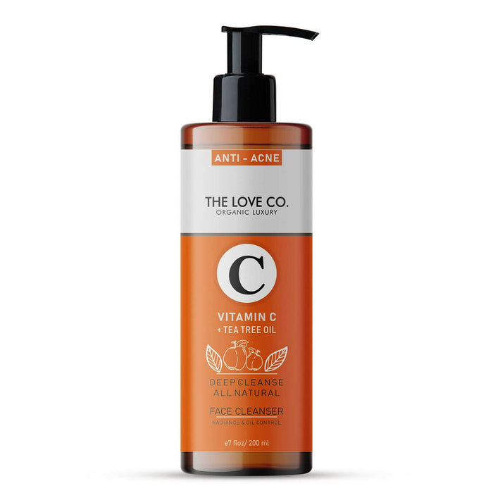 THE LOVE CO. Vitamin C + Tea Tree Oil Face Cleanser - Clean & Brightens Skin - Instant Glow & De-Tans - Reduce Sun Damage - Cleanser for Oily, Dry, and Sensitive Skin - Chemical Free Face Wash - 200Ml