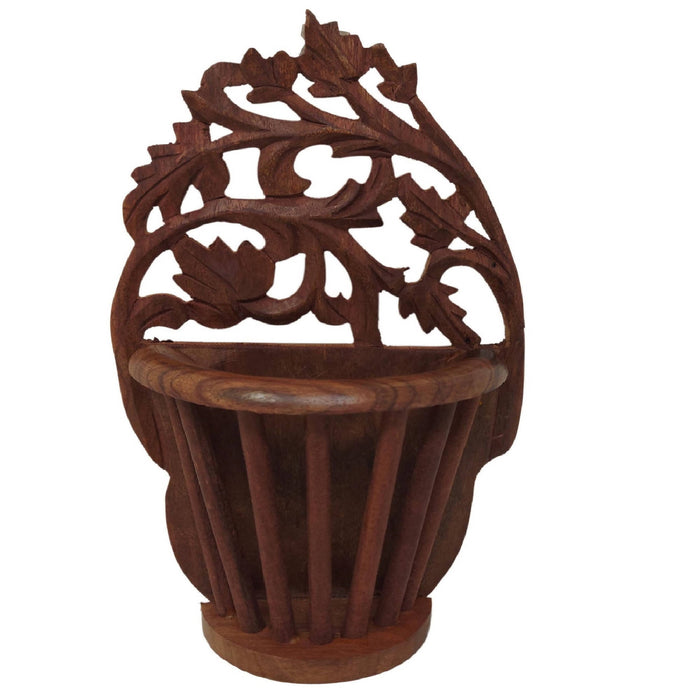Desi Karigar® Beautiful Wooden Antique Hand Carved Wall Hanging Flower Wooden 10 inch Vase