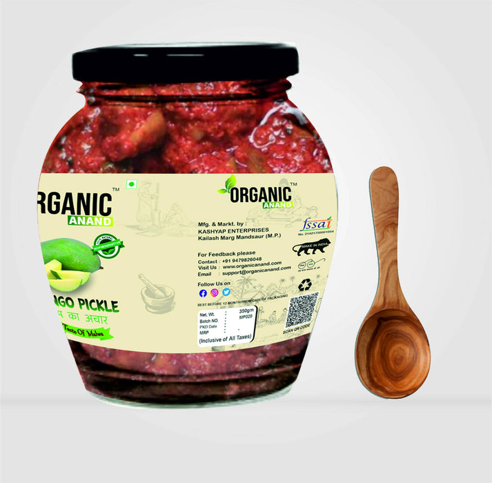 Organicanand Mango pickle (Aam ka achar) | Sour (Khatta) | 350 gm Matka Jar | Homemade, Authentic, No preservative