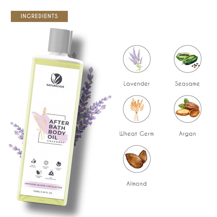 Naturecave Organic Lavender After Bath Body Massage Oil for Men and Women - 100ml