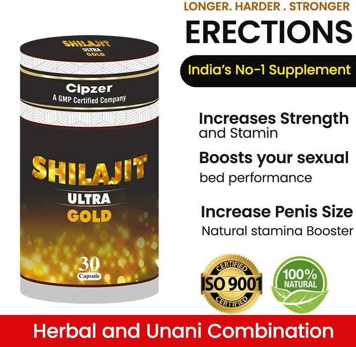 CIPZER Shilajit Ultra Gold- Helps To Increase Timings And Stamina During Bed Performance- Boosts Vitality & Energizes- Improve Endurance And Confidence- (Pack 30 Capsules- Pack Of 1 Bottle)