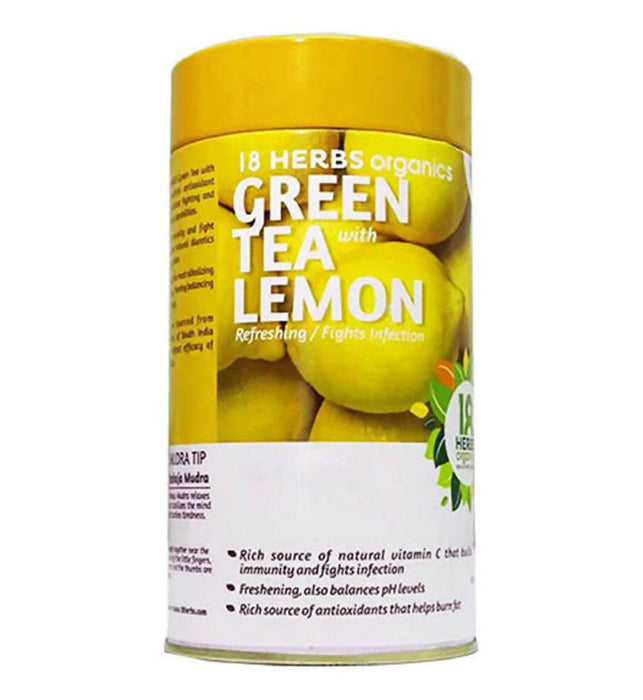 18 Herbs Organics Green Tea with Lemon (15 Tea bags) - Fights Infection, Builds Immunity, Refreshing and Burns Fat
