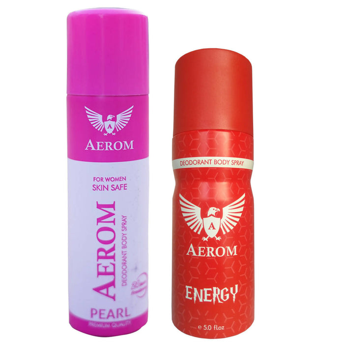 Aerom Pearl and Energy Deodorant Body Spray For Men and Women, 300 ml (Pack of 2)