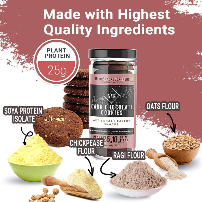 NutriSnacksBox Vegan Dark Chocolate Cookies 360g (Pack of 2 x 180g), No Maida Healthy Cookies, Multigrain Jaggery Cookies (Ragi Flour, Oats Flour, Chickpeas Flour)