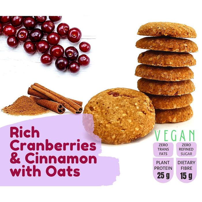 NutriSnacksBox Healthy Oats & Cranberry Cookies, 330g (Pack of 2 x 165g) | Vegan, No Added Sugar , High Protein, Fibre