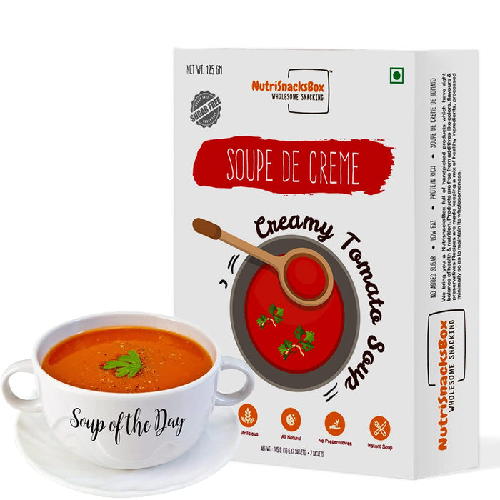 NutriSnacksBox Creamy Instant Tomato Soup Mix, 105 gm (15g x 7 Sachet) | Healthy Tomato Soup Premix Powder ( Sugar-Free Healthy Soup), Protein Rich, Low Fat