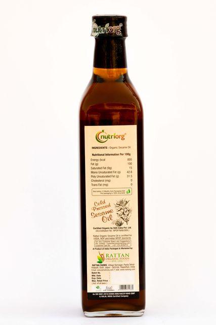 Nutriorg Certified Organic Sesame Oil 500ml Glass Bottle