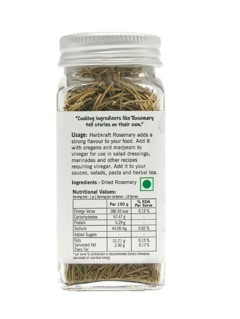 Herbkraft - Rosemary 18 GM Pack of 1 | Fresh & Natural Herbs & Seasonings | Dry Leaves | Grocery - Masala - Spices | Vegetable Stir Fry - Pasta - Tea - Salads - Marinades | No Added Colour & Flavour