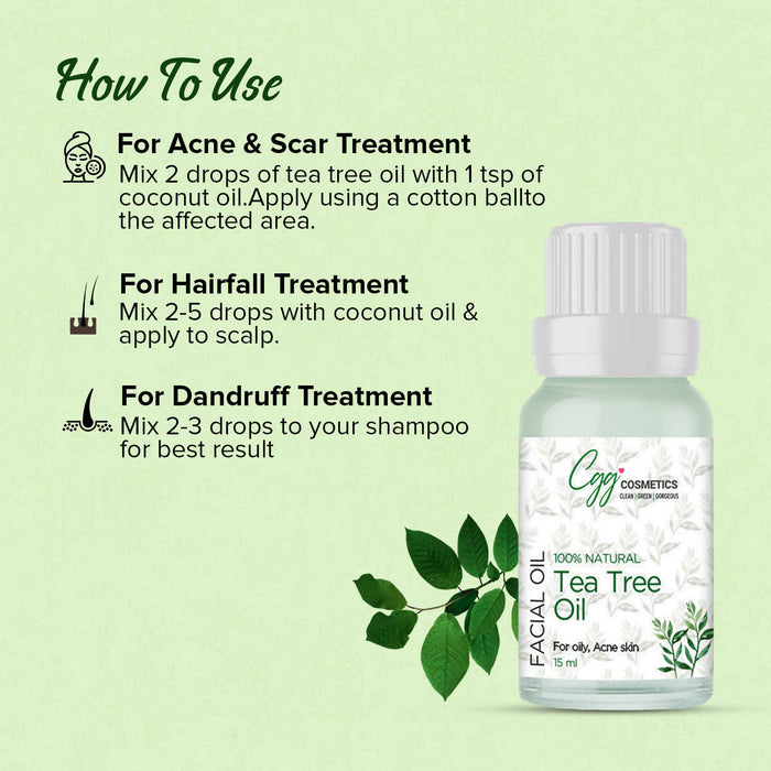 CGG Cosmetics Tea Tree Facial Essential Oil For Acne, Blemish, Hyperpigmentation With 100% Natural Tea Tree - 15ml