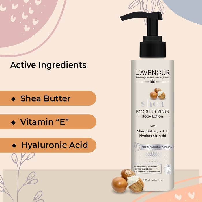 L'avenour Shea Butter Moisturizing Body Lotion 200ml | Enriched with Shea Butter, Vitamin E & Hyaluronic Acid