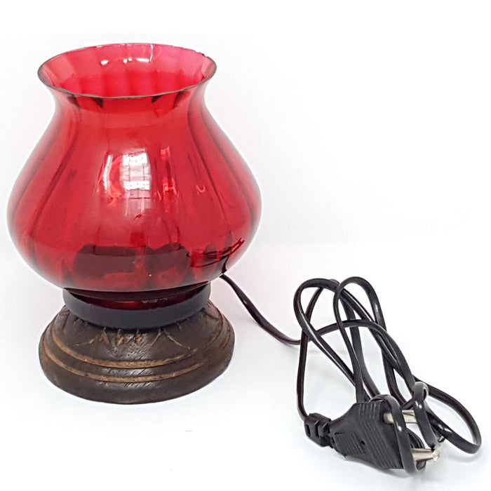 Desi Karigar® Wooden & Glass Hand carved Colored Electric Chimney Lamp design Red