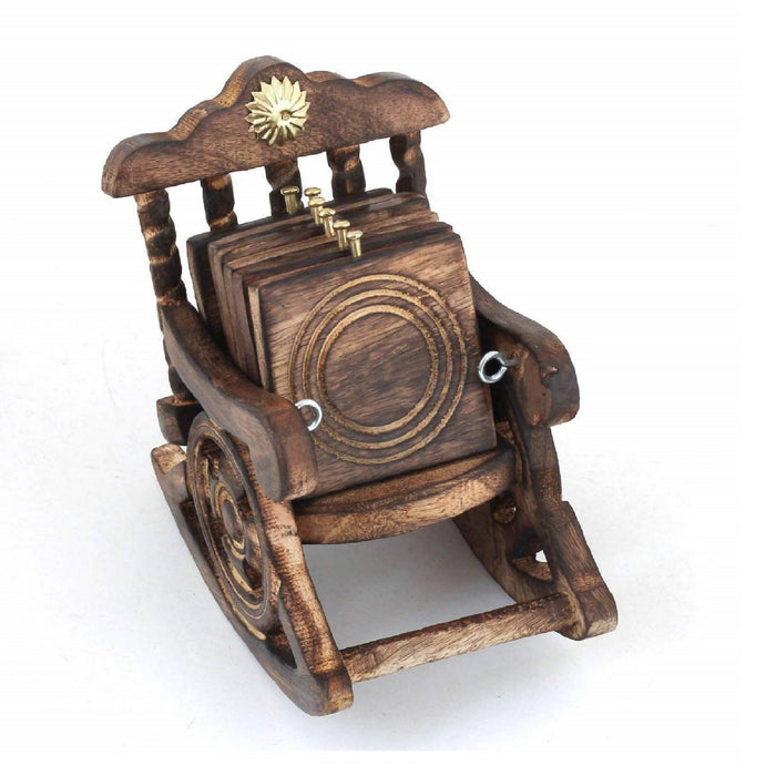 Desi Karigar® Beautiful Miniature Rocking Chair Design Wooden Tea Coffee Coaster Set