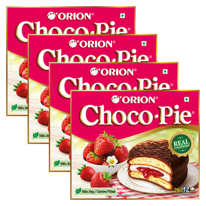 Orion Strawberry Choco Pie - 12 pies pack - 4 boxes (48 pies)