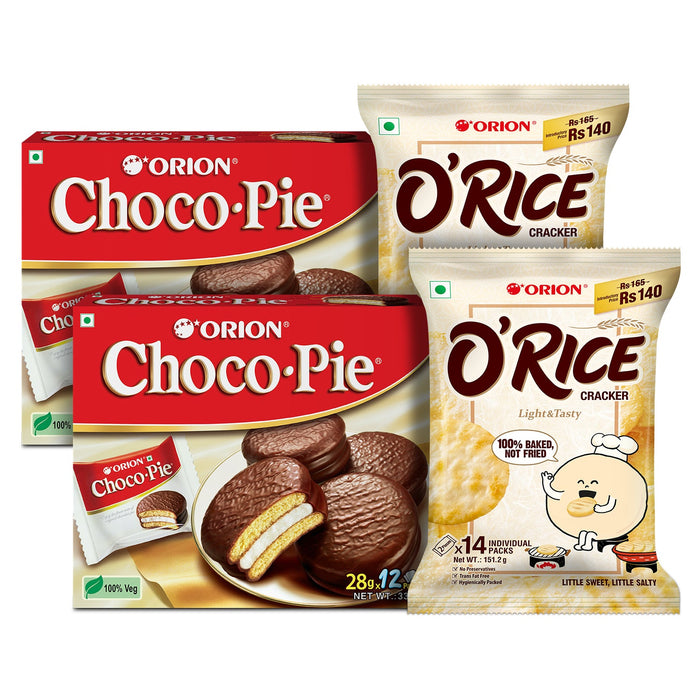 Orion Assorted Pack of 4 - Original Choco Pie 12px2 & O'Rice cracker 14px2