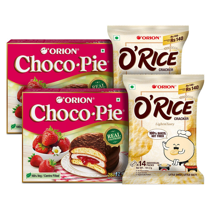 Orion Assorted Pack of 4 - Strawberry Choco Pie 12px2 & O'Rice cracker 14px2