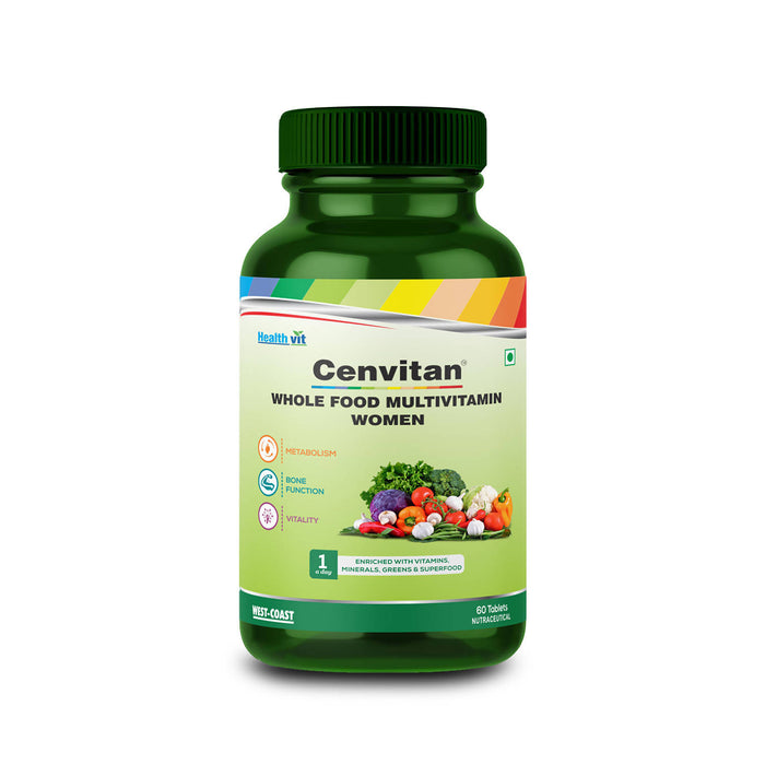 Healthvit Cenvitan Plant Based Whole Food Multivitamin for Women | Enriched with Vitamins, Minerals, Greens, Vegetables, Superfood, Fruits & Herbs Supplement | For Beauty Blend, Immunity, Ene