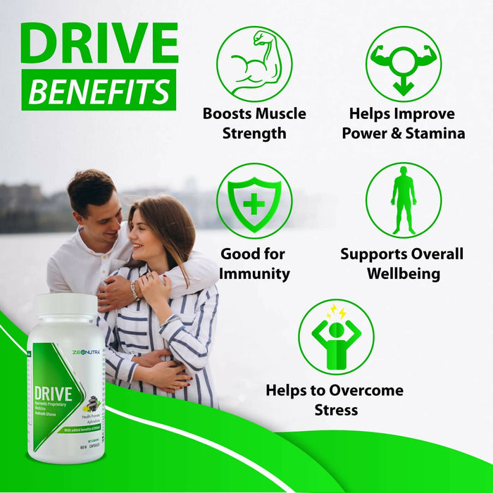 Zeonutra Sex Drive Capsule - Natural & Ayurvedic Libido, Testosterone, Energy, Strength and Stamina Booster for Men, with Safed Musli, Ashwagandha & Shilajit - 60 Vigor & Vitality Booster Sex Health Supplement Capsules