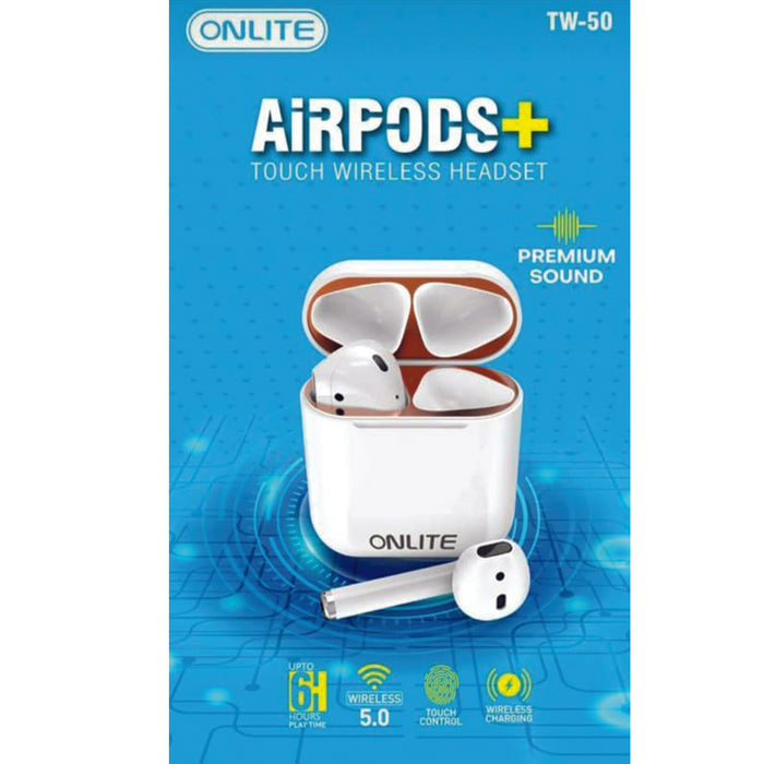 Onlite AirPods+ Touch Wireless Headset with Charging Case Bluetooth Headset with Mic (White, True Wireless) - TW50