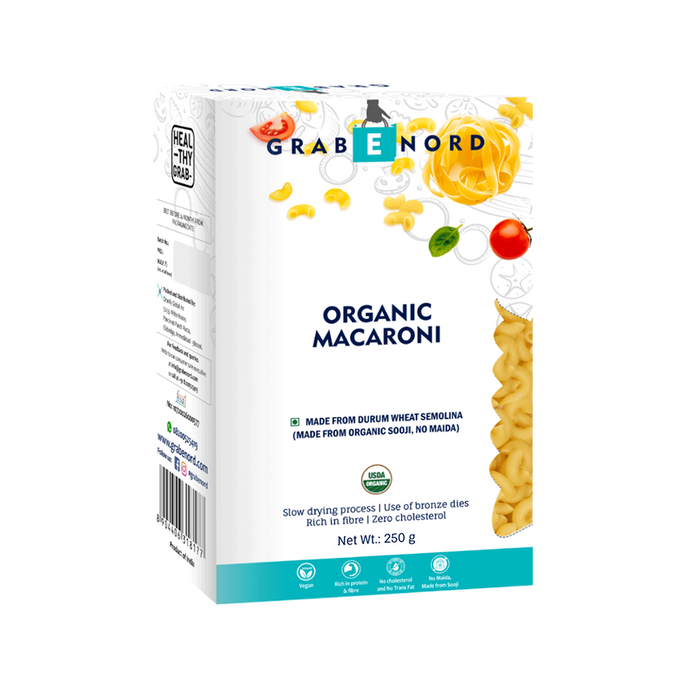 Grabenord Organic Macaroni, Made from Durum Wheat Semolina (100% Sooji, No Maida) - 425g