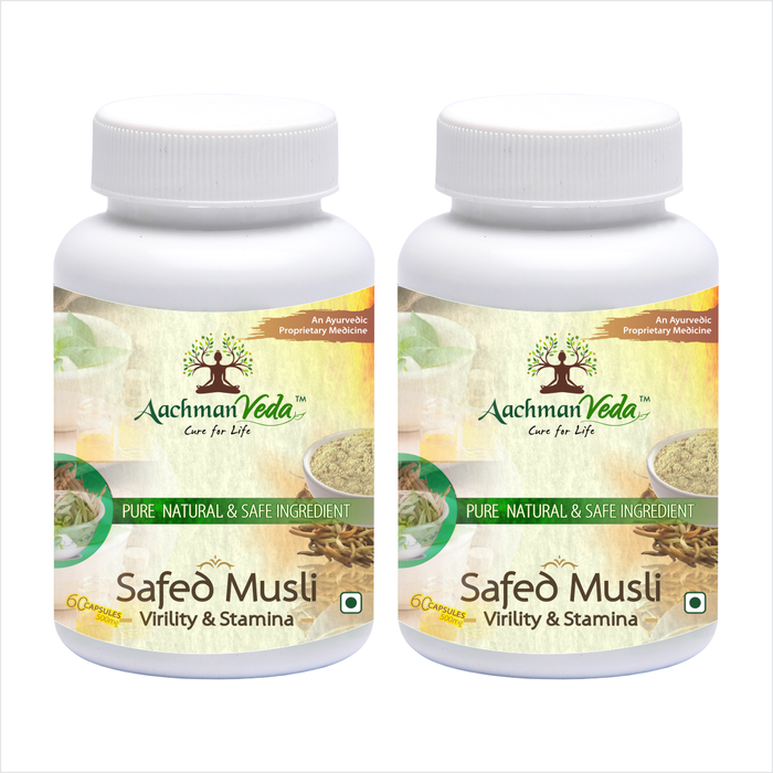 Aachman Veda Cure For Life Pure Natural Safe Ingredient An Ayurvedic Proprietary Medicine Virility & Stamina Safed Musli 60 Capsules 500 Mg With Veg