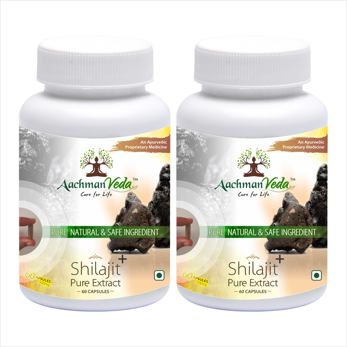 Aachman Veda Cure Ayurvedic Proprietary Medicine Shilajit+ Pure Extract Ashwagandha With Safed Musli 60 Capsules 500 Mg With Veg