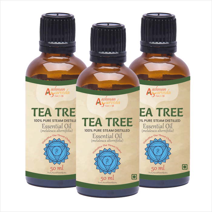 Aashman Ayrveda Cure For Life 100% Pure Steam Distilled Eseential Oil Tea Tree Melaleuca Alternifolia 100% Vegan Purity 50 ML With Veg