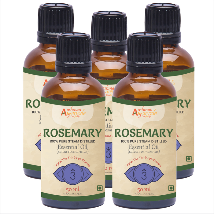 Aashman Ayurveda Cure For Life 100% Pure Steam Distilled & Undiluted Essential Oil Rosemary Salvia Rosemarinus 100% Vegan Purity 50 ML With Veg