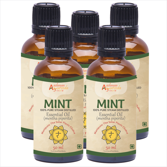 Aashman Ayurveda Cure For Life 100% Pure Steam Distilled & Undiluted Essential Oil Mint Mentha Piperita100% Vegan Purity 50 ML With Veg