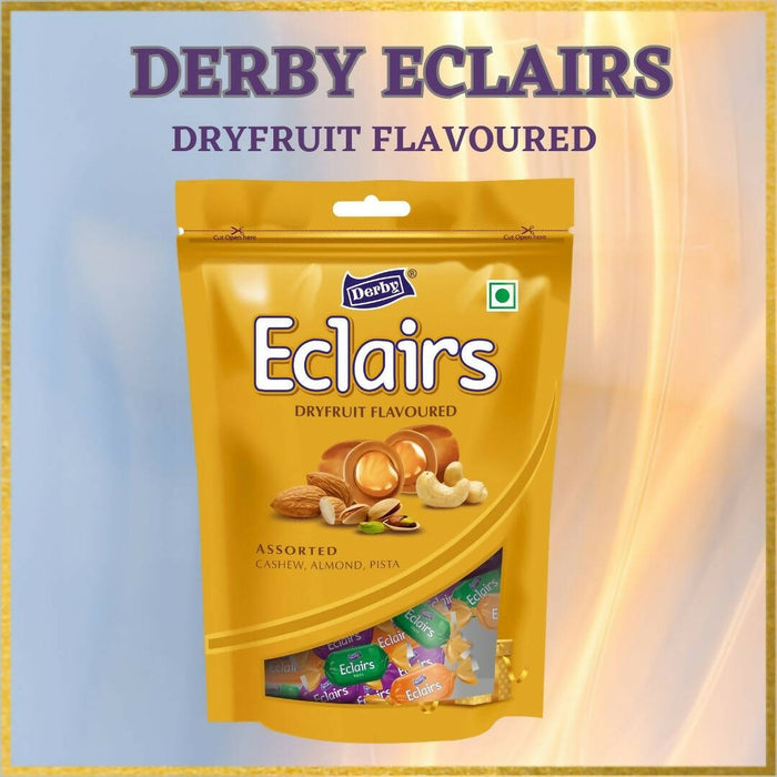 Derby Dryfruit Assorted Eclairs / Flavoures - Almond, cashews, Pistachio / Standy Pouch of 600 Gram / Pack Of 2