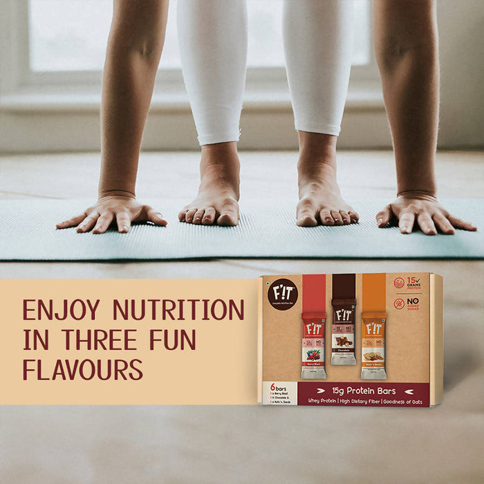 F'!T Nutrition - Whey Protein Bar | Assorted Flavours | Berry Blast , Chocolate & Nuts N Seeds | 6*50g