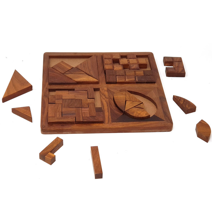Desi Karigar® 4 in 1 Wooden Blocks Jigsaw Plate Puzzles for Kids Gifts for Boys and Girls