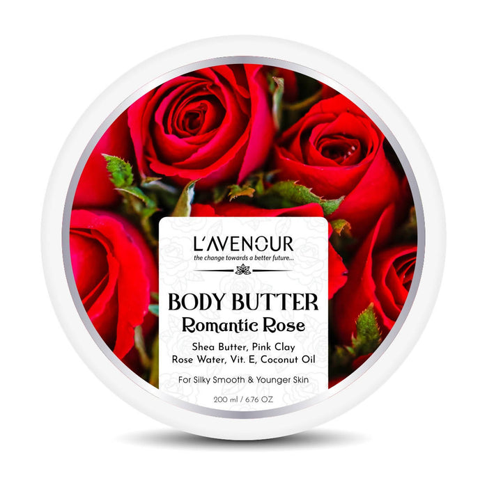 L'avenour Romantic Rose Body Butter | Enriched with Shea Butter, Pink Clay, Rose Water, Vitamin E, and Coconut Oil | Best for Dry Skin, Non-Greasy | Up to 72 hours of Moisturization (200 ml)