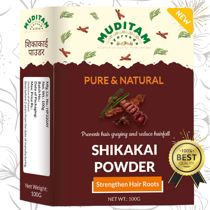 Muditam Ayurveda Shikakai Powder | Hair Pack Powder for Damaged & Weak Hair, Rich in Vitamin C, Rejuvenates & Refreshed Scalp | 400 gm | Pack of 4
