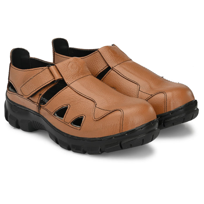 Graphene Pure Leather Steel Toe safety Sandal /Safety shoe ,R507 Steel Toe Genuine Leather Safety Shoe (Brown, SB)