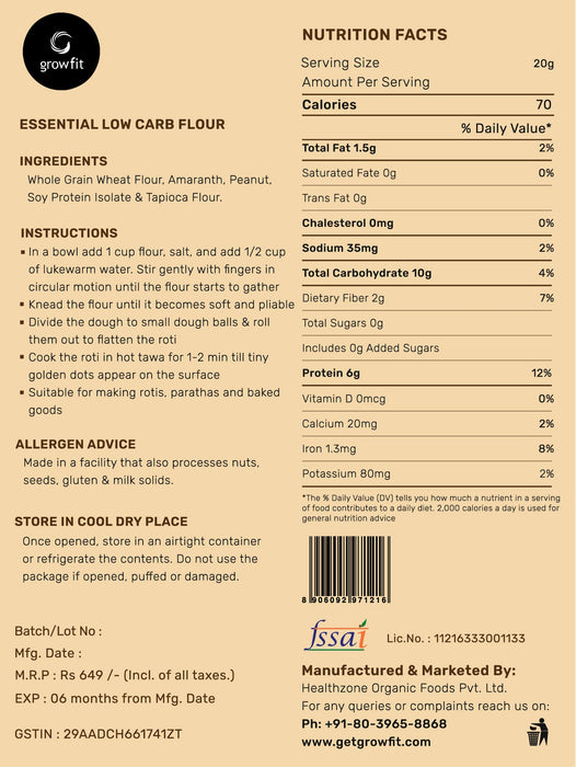 Grow fit Essential Low Carb Flour 2 Kg