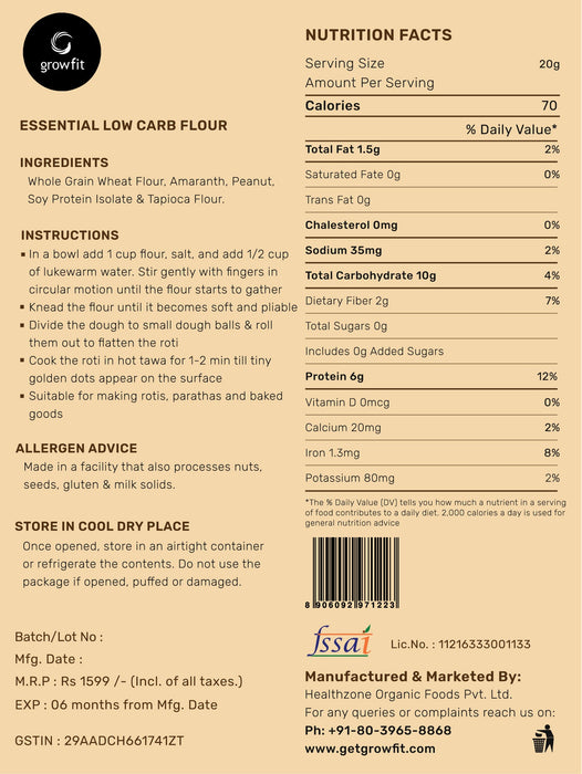 Grow fit Essential Low Carb Flour 5 Kg