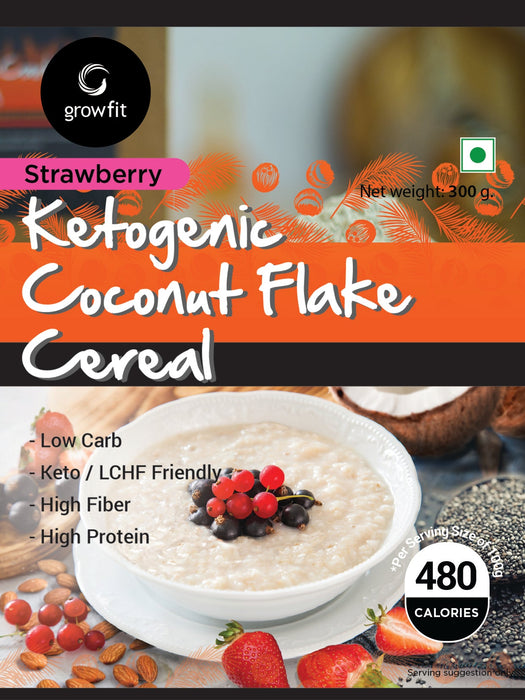 Grow fit Ketogenic Coconut Flake Cereal l Flavours- Strawberry 300g
