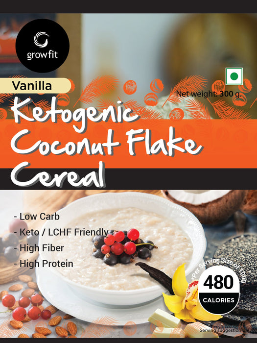 Grow fit Ketogenic Coconut Flake Cereal l Flavours- Vanilla 300g