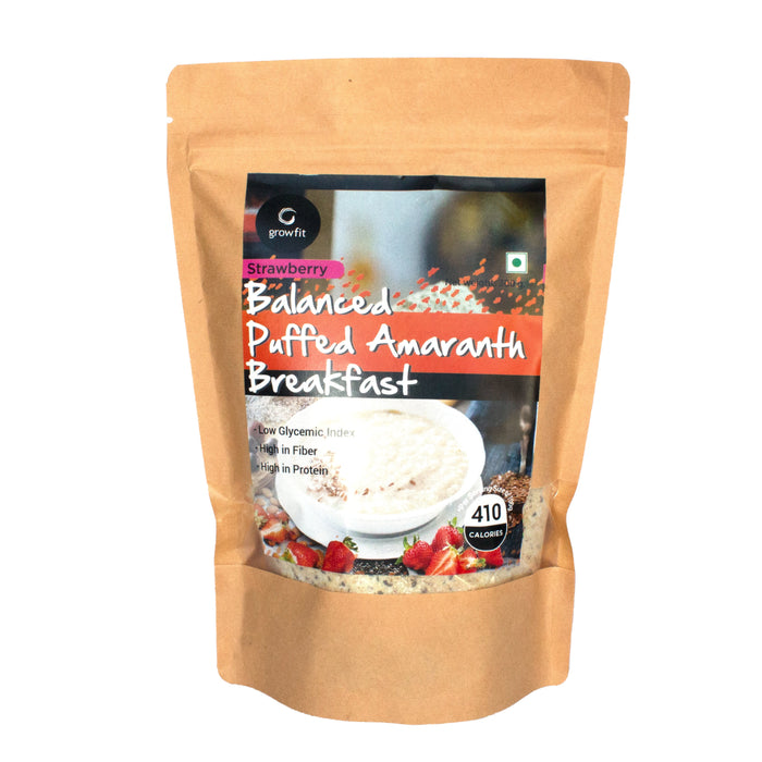 Grow fit Balanced Puffed Amaranth Breakfast l Flavours- Strawberry 300g