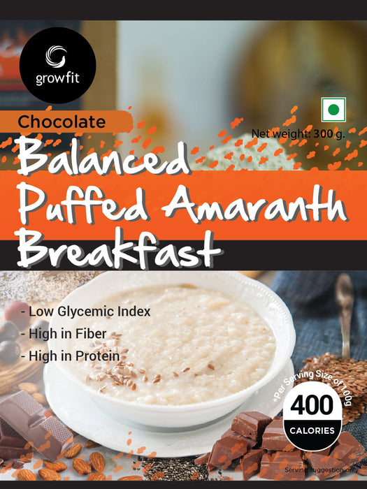 Grow fit Balanced Puffed Amaranth Breakfast l Flavours- Vanilla 300g
