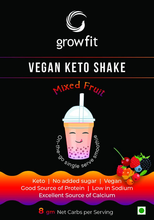 Grow fit Vegan Keto Shake - Pack of 7 (Flavours Mix Fruit) 60gm*7 420g