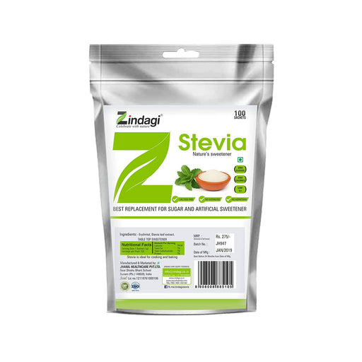 Zindagi Stevia Sachets - Pure Stevia White Powder Sachet, Sugar-Free Sweetener,100sachets Sweetener (100 Sachet) - Local Option