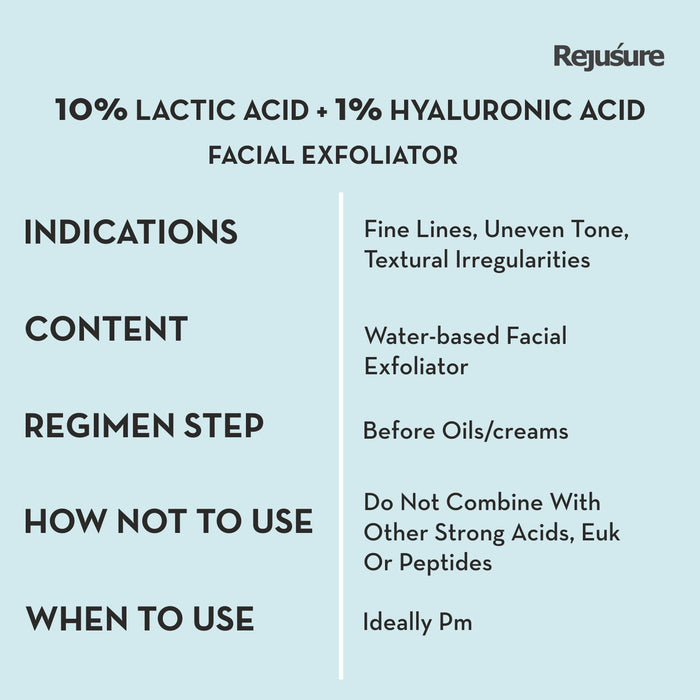 Rejusure Lactic Acid 10% + Hyaluronic Acid 1% Facial Exfoliator Exfoliant for Even Tone, Acne Scar & Hydrates Skin Best for Sensitive, Dry & Oily skin â€“ 30ml - Local Option