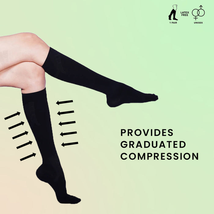 Sorgen Everyday compression socks for daily use. Reduces leg pain, calf pain, leg swelling and enhances lifestyle. Ideal health gift for everyone Black