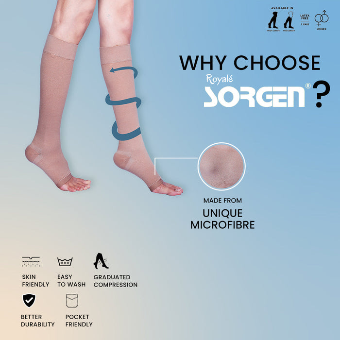 Sorgen Royale (Microfiber) Extra Soft Superior Fabric Medical Compression Stockings for Varicose Veins Class 2 Knee Length in Eco-Friendly