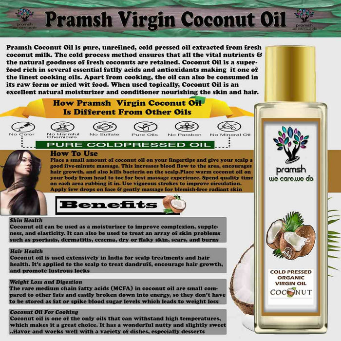 Pramsh 100% Certified Organic Virgin Coconut (Nariyal) Oil Coconut Oil 50ml Pack Of 2 (100ml) - Local Option