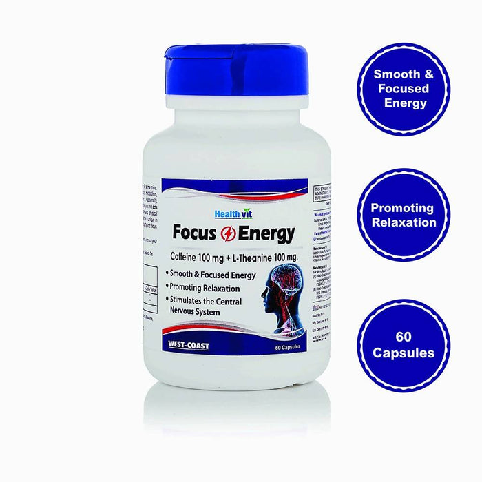 Healthvit Focus & Energy Caffeine 100 mg L-Theanine 100 mg 60 Capsules - Local Option