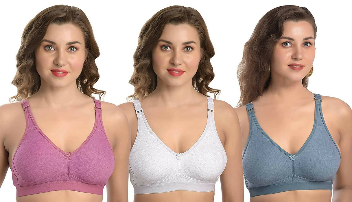 Women's Cotton Blend Non-Padded Wirefree T-Shirt Bra Combo 3 random color
